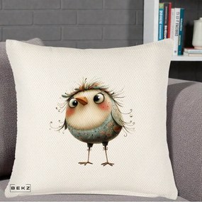 Perna Decorativa Pasare cu Penaj Zbarlit si Gene, 40x40 cm, Crem Reliefat, Husa Detasabila, Perna Inclusa, BEKZ®