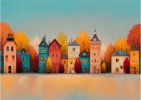 Tablou pe sticlă - Sat de toamnă (70x50 cm)