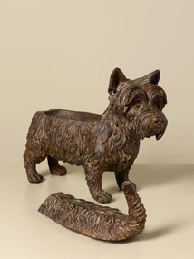 Cutie decorativă din rășină maro în formă de câine Scottish Terrier, capac detașabil, finisaj antichizat, 25 x 33 x 12,5 cm, „Écossais”