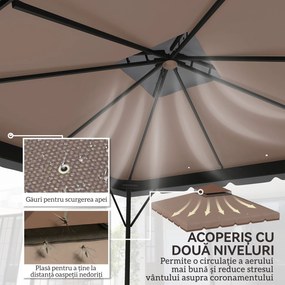 Outsunny Husă de Rezervă pentru Foișor 3x3 m din Grădină, Acoperiș Dublu Rezistent la Apă din Poliester 180g/㎡ Anti-UV 30+ cu 8 Găuri de Drenaj, Cașmir | Aosom Romania