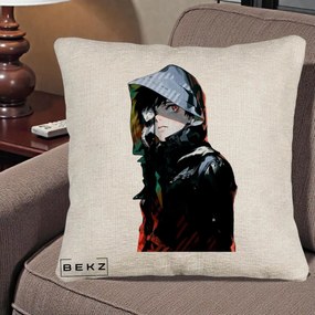 Perna Personalizata Tokyo Ghoul Ken Kaneki cu Masca si Gluga, 40x40 cm, Bej Canapea, Husa Detasabila, Perna Inclusa, BEKZ®