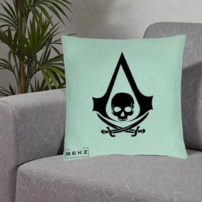 Perna Personalizata Assassin's Creed Black Flag Skull, 40x40 cm, Verde Menta, Husa Detasabila, Perna Inclusa, BEKZ®