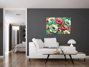 Tablou - Flori pe fundal albastru (90x60 cm)