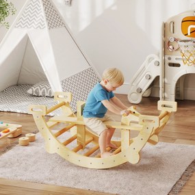 AIYAPLAY Arc Montessori din Lemn pentru Copii 2-4 Ani, Convertibil în Balansoar, Joc de Cățărare, 110x52x45 cm, culoare Lemn | Aosom Romania