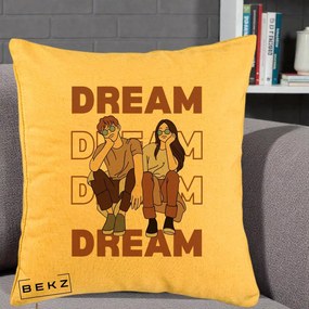 Perna Decorativa Dream Couple Aesthetic, 40x40 cm, Galben, Husa Detasabila, Perna Inclusa, BEKZ®
