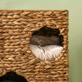 PawHut Copac pentru pisici cu turn de zgâriat, 3 etaje, perne căptușite, deschideri pentru ușă, hiacint de apă, maro deschis | Aosom Romania