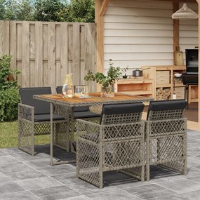 vidaXL Set mobilier de grădină cu perne, 5 piese, gri, poliratan