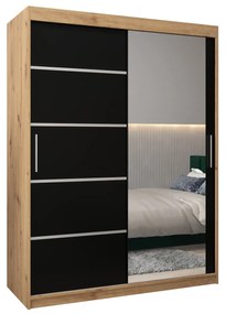 Dulap de haine 150 cm cu oglindă Verika 2 150 (stejar artisan + negru). 1064198