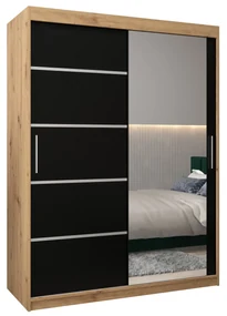 Dulap de haine 180 cm cu oglindă Verika 2 180 (stejar artisan + negru). 1064210