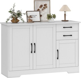 HOMCOM Bufet, mobilier de depozitare cu 3 uși, 2 sertare și raft reglabil, 120 x 38 x 79 cm, alb | Aosom Romania