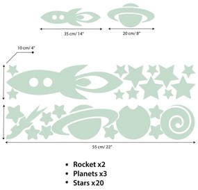 Set autocolante fosforescente de perete Ambiance Rocket Stars and Planets