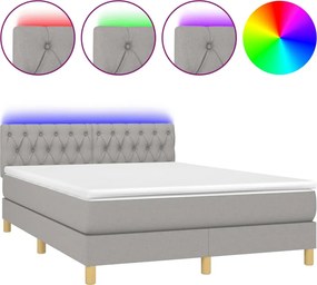 vidaXL Pat cu arcuri, saltea și LED, gri deschis, 140x190 cm, textil