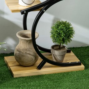 Outsunny Suport de plante cu 4 rafturi, lemn masiv, rezistent la intemperii, 46 cm x 25 cm x 91 cm, Negru + Natural | Aosom Romania