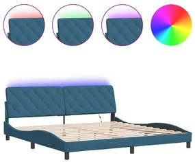 3213877 vidaXL Cadru de pat cu lumini LED, albastru, 200x200 cm, catifea