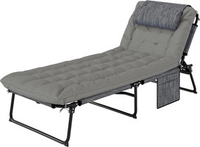 Outsunny Sezlong pliabil cu spatar inclinabil pe 4 nivele, Scaun de plaja pentru exterior cu perna, buzunar lateral,tetiera, Gri