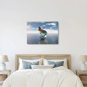Tablou pe sticlă cu fluture pe bilă din sticlă (70x50 cm)