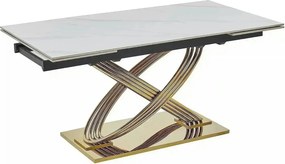 Masa extensibila HERMES II, alb cu efect de marmura/auriu, ceramica/me