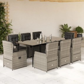 vidaXL Set mobilier grădină cu perne, 9 piese, gri deschis, poliratan