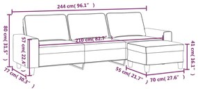 Canapea cu 3 locuri si taburet, gri deschis, 210 cm, microfibra