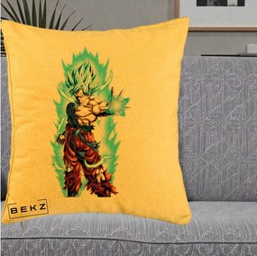 Perna Personalizata Dragon Ball Goku Ultra Instinct Blue, 40x40 cm, Galben, Husa Detasabila, Perna Inclusa, BEKZ®