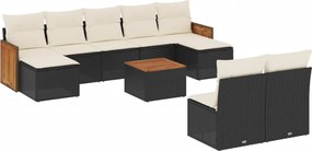 vidaXL Set canapele de grădină cu perne, 10 piese, negru, poliratan