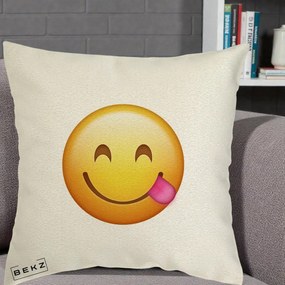 Perna Decorativa Emoji Limba Scoasa, 40x40 cm, Ecru, Husa Detasabila, Perna Inclusa, BEKZ®