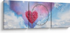 Tablou - Copac de inimă roz (cu ceas) (90x30 cm)