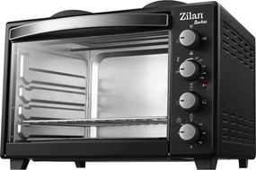 Cuptor electric cu plita Zilan ZLN2935, Negru capacitate mare 45 Litri, 1600W, Timer, Gratar, Tava inclusa,