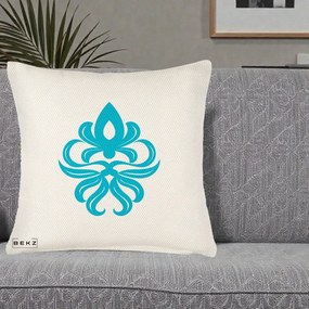 Perna Decorativa Ornament Turcoaz Fleur de Lis, 40x40 cm, Crem Reliefat, Husa Detasabila, Perna Inclusa, BEKZ®