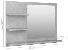 Oglinda de baie, gri beton, 60x10,5x45 cm, PAL Gri beton
