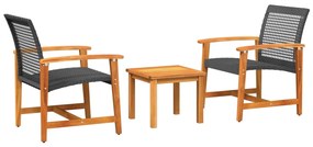 367601 vidaXL Set mobilier bistro, 3 piese, poliratan negru/lemn de acacia