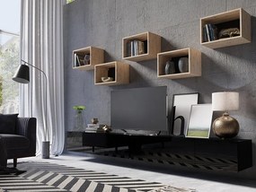 Camera de zi Providence B150Negru, Stejar Artisan, Negru lucios, Părți separate, Cu comodă tv, Cu componente suplimentare, PAL laminat, 300x43cm