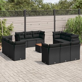 3255866 vidaXL Set mobilier de grădină cu perne, 13 piese, negru, poliratan