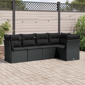 3217595 vidaXL Set mobilier de grădină cu perne, 5 piese, negru, poliratan
