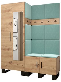 Set mobilier pentru hol Amanda 14 (Stejar artisan + verde). 1085976