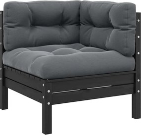 vidaXL Canapea colțar de grădină cu perne, negru, lemn masiv de pin