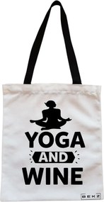 Sacosa de Panza pentru Cumparaturi, Geanta Tote, Yoga and Wine, Cu fermoar, 38x34.5 cm, Alba, BEKZ®
