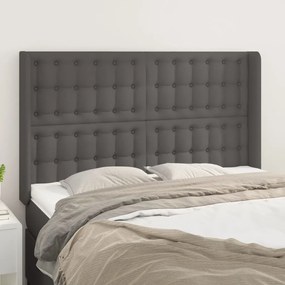 vidaXL Tăblie de pat cu aripioare gri 147x16x118/128 cm piele eco