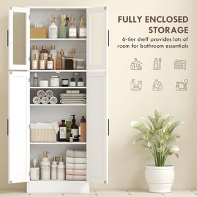 HOMCOM Dulap Baie 170 cm, Depozitare Independentă cu Uși din Sticlă și Rafturi Reglabile, Alb | Aosom Romania