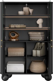 Vitrină cu patru uși Vesper 103 cm - negru / mânere aurii / picioare rotunde