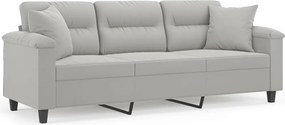 vidaXL Canapea cu 3 locuri și perne, gri deschis, 180 cm, microfibră