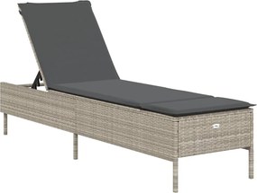 vidaXL Șezlong cu pernă, gri deschis, poliratan