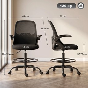 HOMCOM Scaun de Birou Ergonomic din Plasă, cu Suport Lombar și Suport pentru Picioare Reglabil, Cotiere Rabatabile, Negru | Aosom Romania