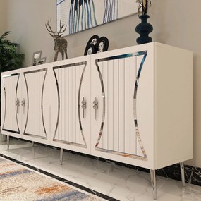 Consola, Hanah Home, Tean, 150x75x35 cm, Alb / Argintiu