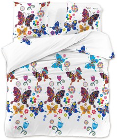 Lenjerie de pat din microfibra alb, COLORED BUTTERFLY