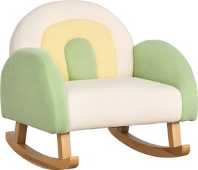 HOMCOM Fotoliu balansoar pentru copii mici, design drăguț, imitație de lână, lemn de eucalipt, Verde + Galben Bej | Aosom Romania