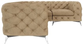 Colțar maro deschis cu tapițerie din catifea (cu colț pe partea dreaptă/în formă de ”L”) Chelsea – Ropez