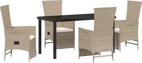vidaXL Set de masă pentru grădină cu pernă 5 pcs Bej poliratan