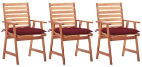 vidaXL Scaune de exterior cu perne, 3 buc., lemn masiv de acacia