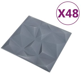 Panouri de perete 3D 48 buc. gri 50x50 cm model diamant 12 m   48, Gri diamant